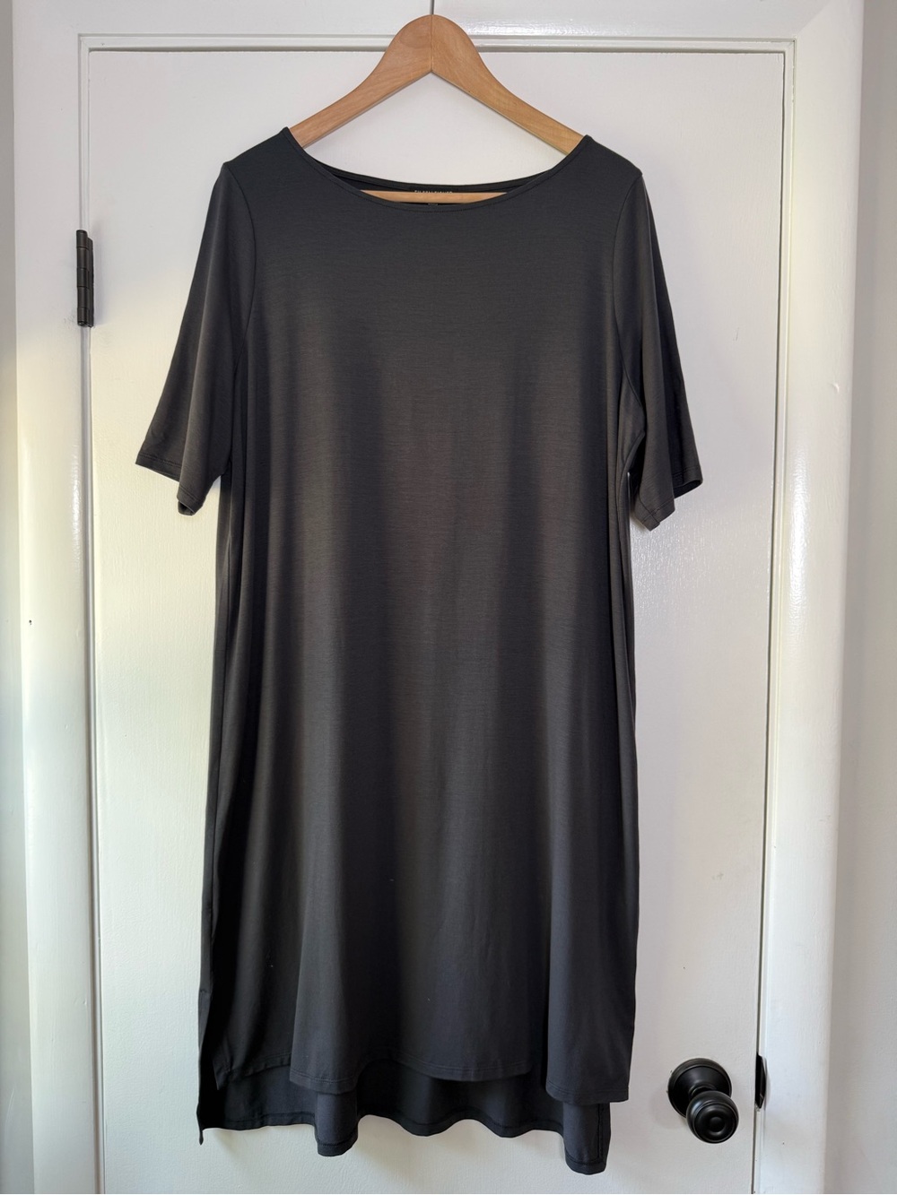 Eileen Fisher Stretch Jersey Dress Charcoal Gray Classic Neutral Clean Girl Chic